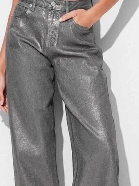 wild fable Metallic Silver Wide-Leg Jeans